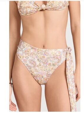 NWT Bananhot Alin Side Tie Scrunch Bikini Bottoms Paisley Boho Cream Medium